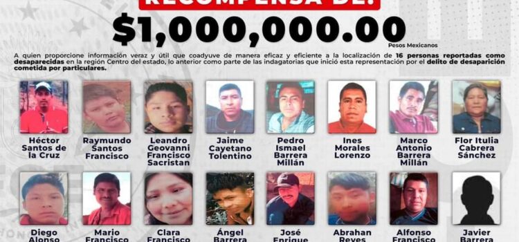 Recompensa de 1 mdp para localizar a 16 personas desaparecidas