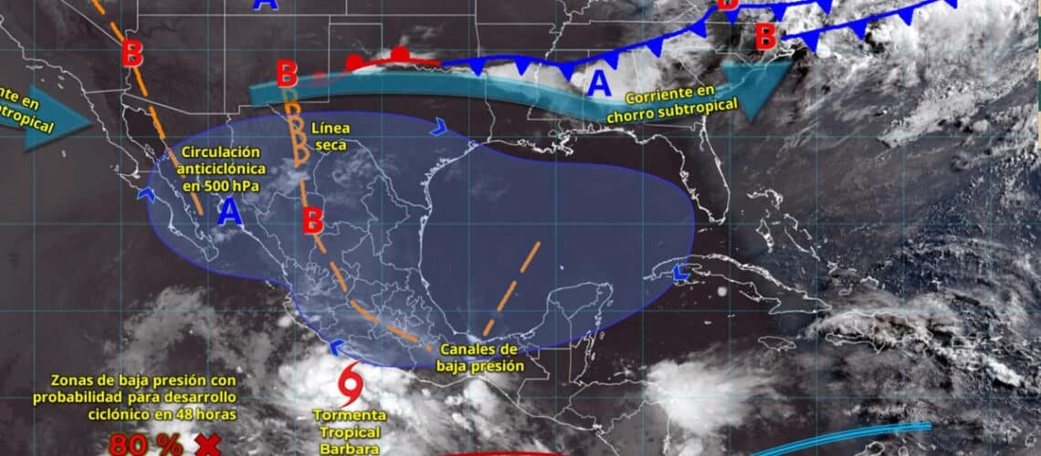 Tormenta tropical Bárbara dejará lluvias intensas en Guerrero