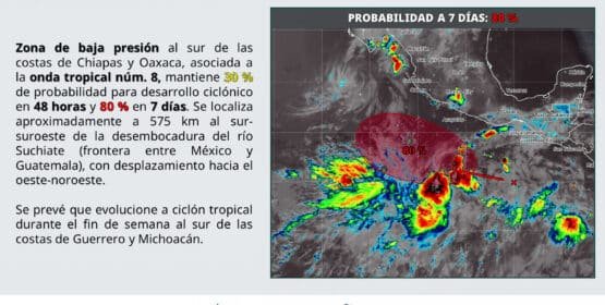 Se forma zona de baja presión al sur de las costas de Chiapas y Oaxaca