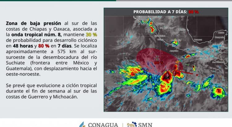 Se forma zona de baja presión al sur de las costas de Chiapas y Oaxaca