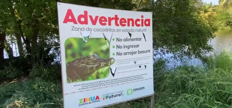 Instalan letreros de advertencia por presencia de cocodrilos en la laguna El Paraíso Instalan letreros de advertencia por presencia de cocodrilos en la laguna El Paraíso
